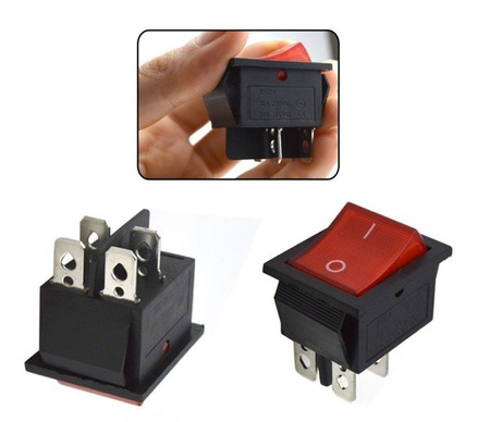 Przełącznik klawiszowy KCD7 - czerwony podświetlany- przełącznik ON/OFF - 220V - 4 PIN