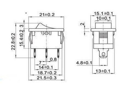 Przełącznik kołyskowy chwilowy - monostabilny KCD1- 21x15mm (ON)-OFF-(ON) 250V - 3PIN